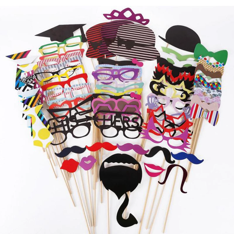 Hot Sale 58 pcs Photobooth Photo Booth Props For Wedding Birthday Party Glasses Mustache Lip On A Stick A40 | Дом и сад