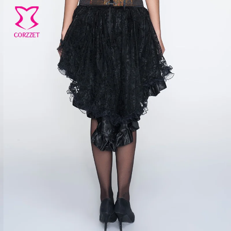 Женская юбка с оборками черная Пышная из тюля цветочным принтом и атласной