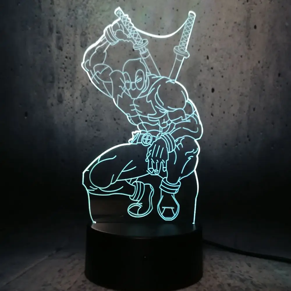 Дэдпул 3D USB Светодиодная настольная лампа мультяшный RGB Ночной светильник