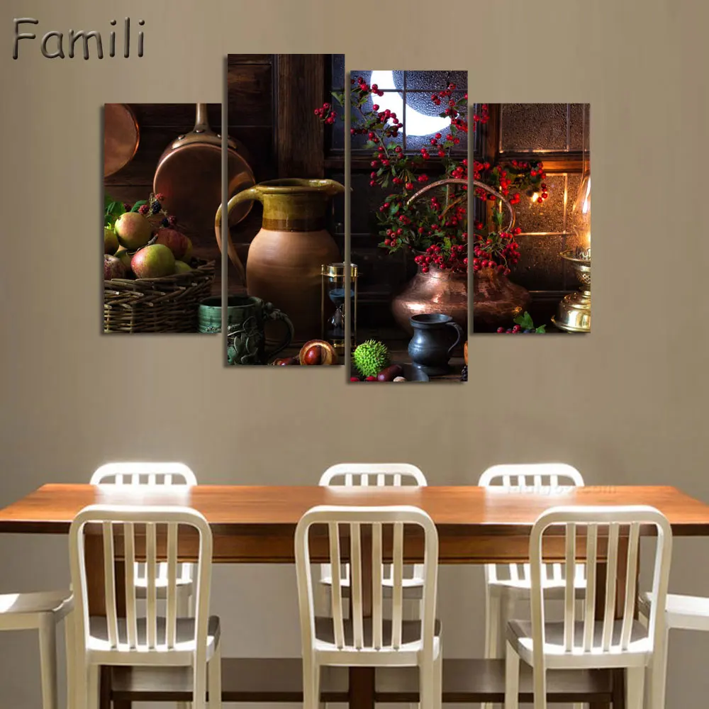 Картина на холсте с едой и фруктами 4 шт. | Дом сад