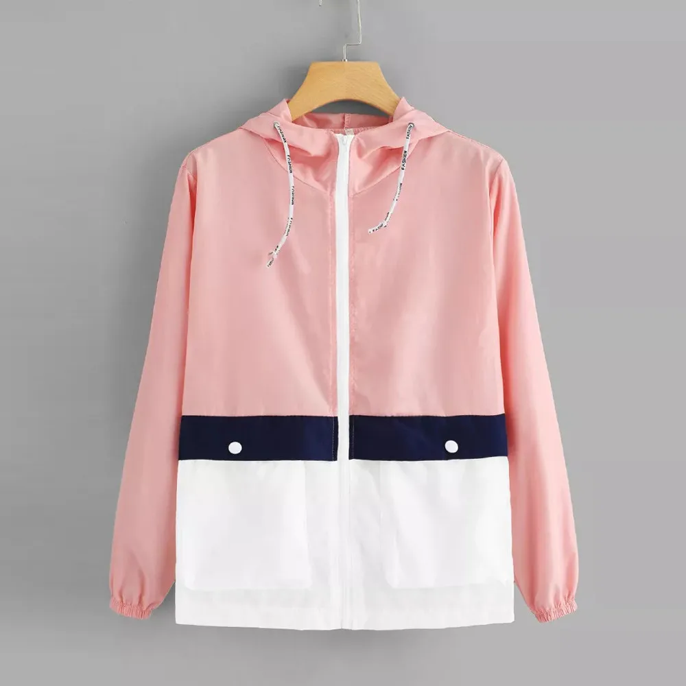 Fashion New Coats And Jackets Women Long Sleeve Patchwork Thin Skinsuits Hooded Zipper Pockets Coat 2020 Autumn | Женская одежда