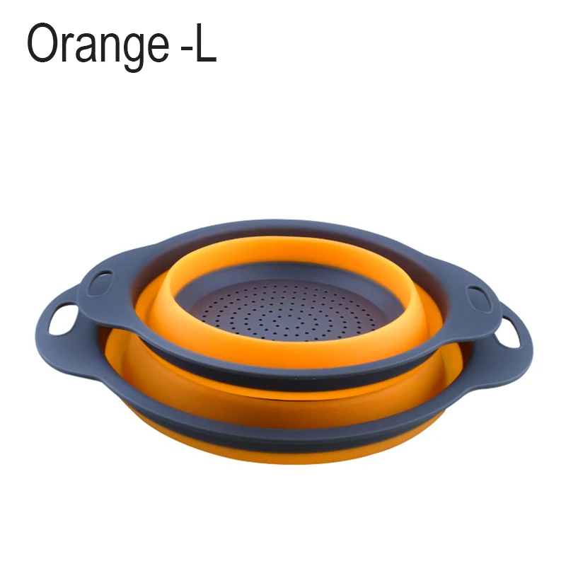Orange L Многофункциональный кухонный складной силиконовый дуршлаг для фруктов и овощей Экономия пространства объятия-предложения - Color: Orange L