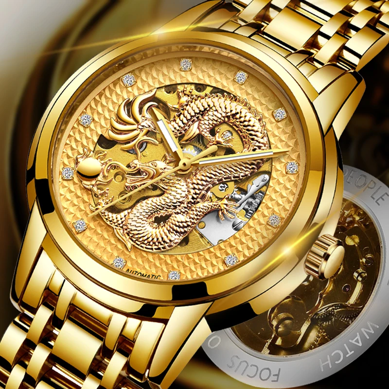 Relojes Hombre Дракон Скелет автоматические механические мужские наручные часы Полный
