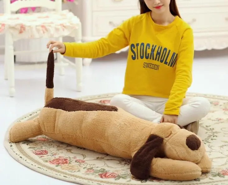 Online Uzun Güzel Peluş Yalan Köpek Oyuncak Yumuşak Kahverengi Yalan Köpek Yastık Bebek Yaklaşık 125 Cm 2711