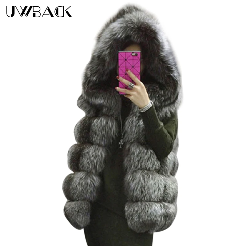 Женский жилет с искусственным мехом Uwback розовый/черный без рукавов длинным