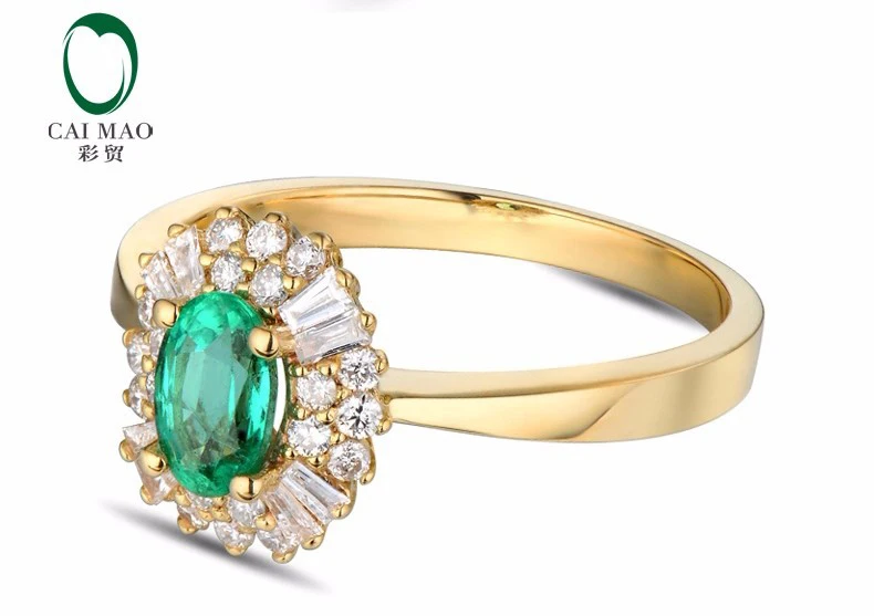 CaiMao 0.51ct натуральный изумруд 18KT/750 желтое золото 0.38ct полная огранка алмаз обручальное кольцо ювелирные изделия драгоценный камень