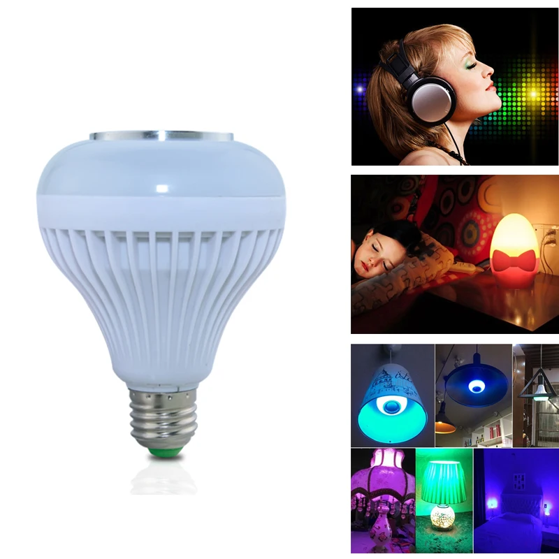 Умная Беспроводная bluetooth колонка светодиодная музыкальная лампа RGBW E27 12 Вт с