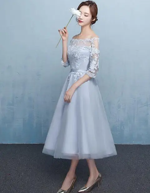 Robe de soiree, темно-синее вечернее платье с вырезом лодочкой на шнуровке, vestido de noche vestido de festa, платья для выпускного вечера, вечерние платья - Цвет: grey middle