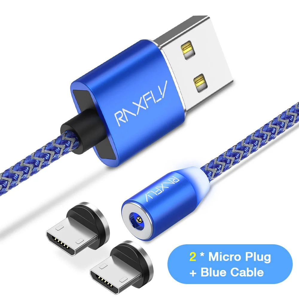 2 Plug Blue Cable Магнитная Micro USB кабель RAXFLY 2A светодиодный магнит Зарядное устройство Шнур для samsung S4 S5 S6 S7 край Магнитный кабель зарядки провод для Xiaomi провод для зарядки магнитная зарядка - Цвет: 2 Plug Blue Cable