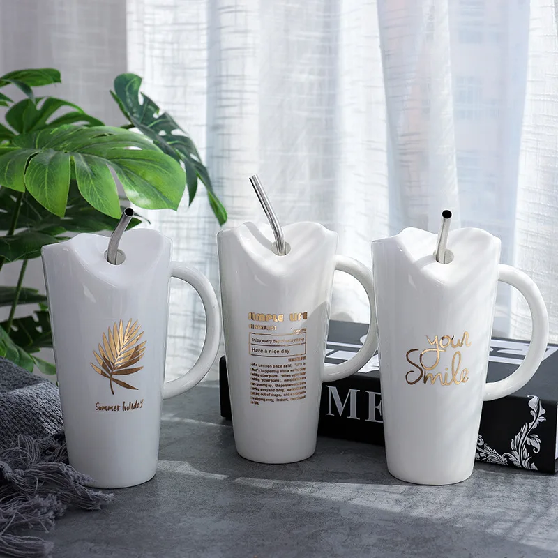 Творческий золотистого кактус лист письмо Керамика Кофе кружка с