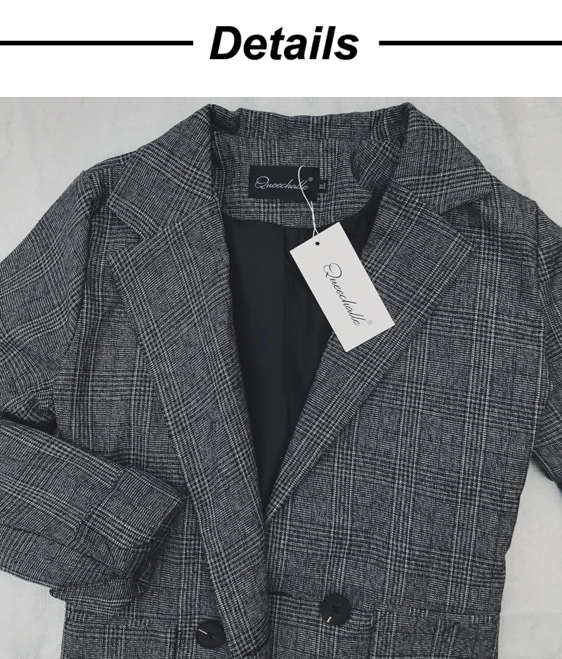 XL, XXL, 3XL, 4XL, 5XL, осень размера плюс, клетчатый блейзер для женщин, формальный свободный пиджак, пальто, офисный женский костюм с длинным рукавом, блейзер серого цвета