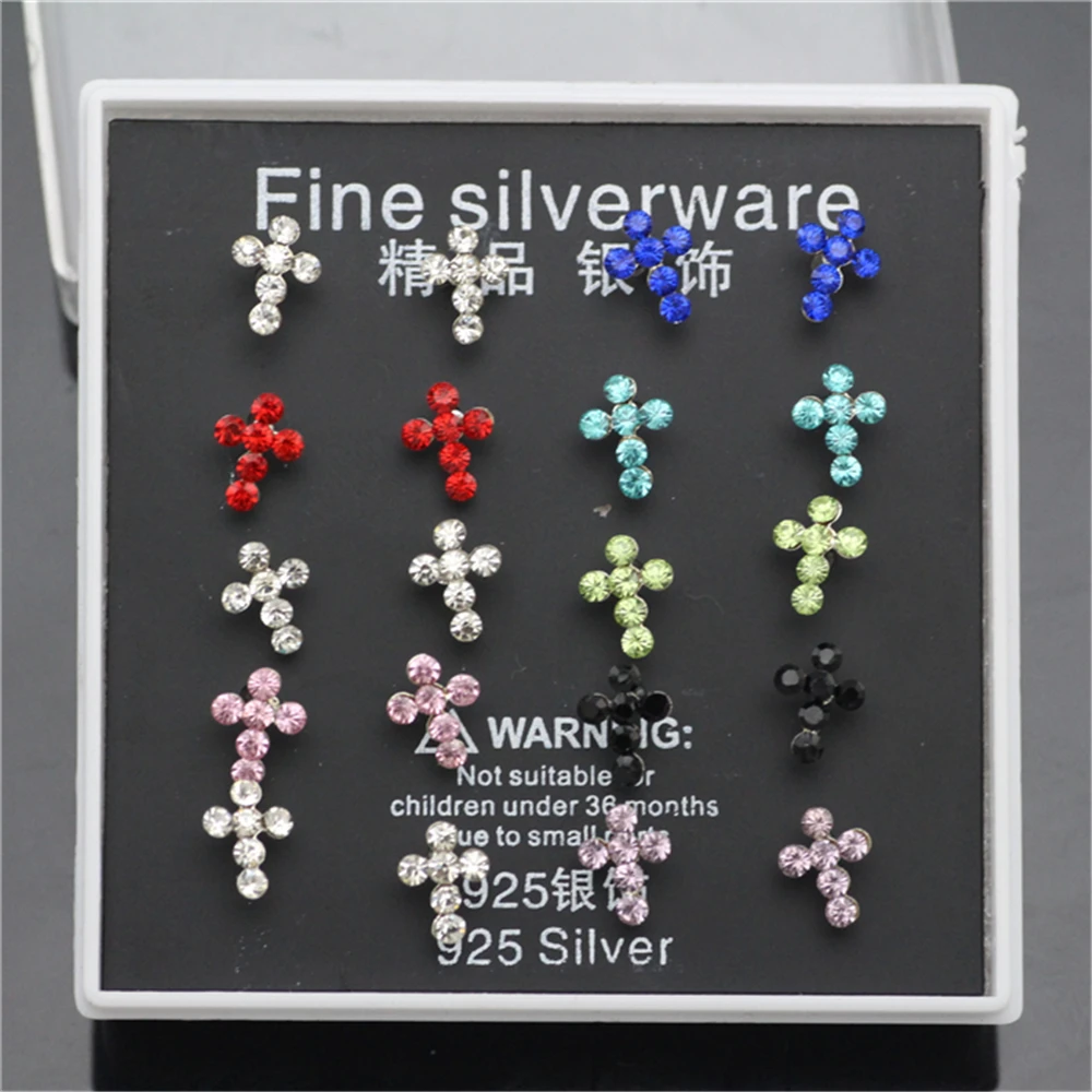 20PCS Women's Fashion Earrings 925 Sterling Silver Stud Cross Earring Cubic Zirconia Jewelry Wholesale | Украшения и