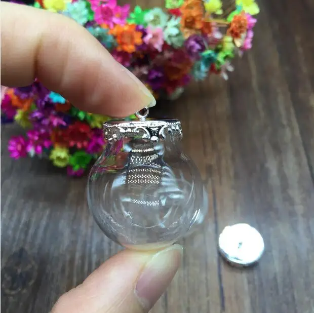 

100sets 25*15mm Glass globe silver color crown base glass vials pendant jewelry DIY glass bottle pendant glass dome cover charms
