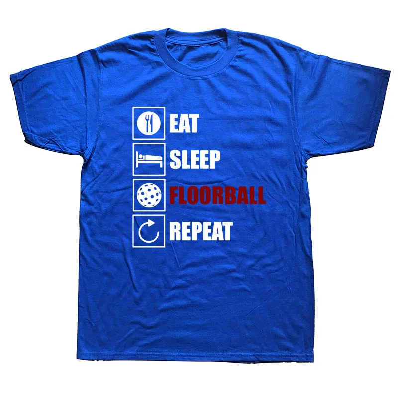 Eat Sleep Floorball Повторите Забавные футболки мужские летние хлопковые Harajuku короткий рукав с круглым вырезом уличная черная футболка