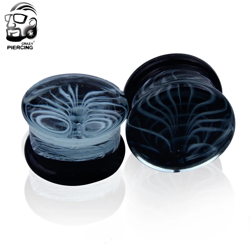 Черно белое полупрозрачное стекло медузы Для Ушей Туннель Носилки расширитель