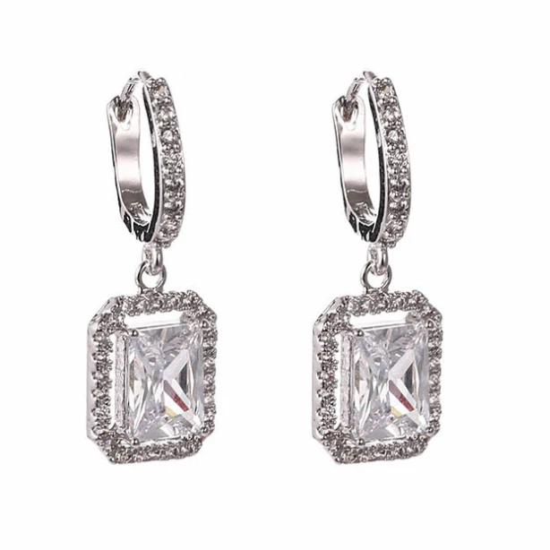 

Golden code zircon earrings hypoallergenic shiny rectangular zircon earrings