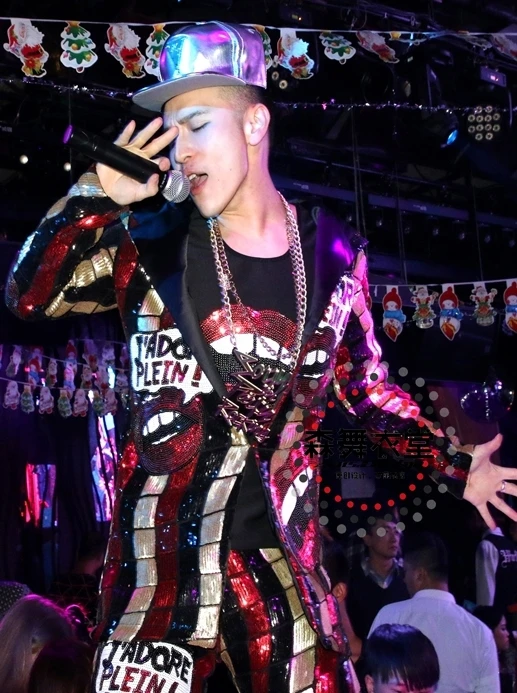 

New Flaming Lips Paillette Long suit Party Jacket Coat Sets Men Singers Star Stage Costumes party suit ! M-5XL