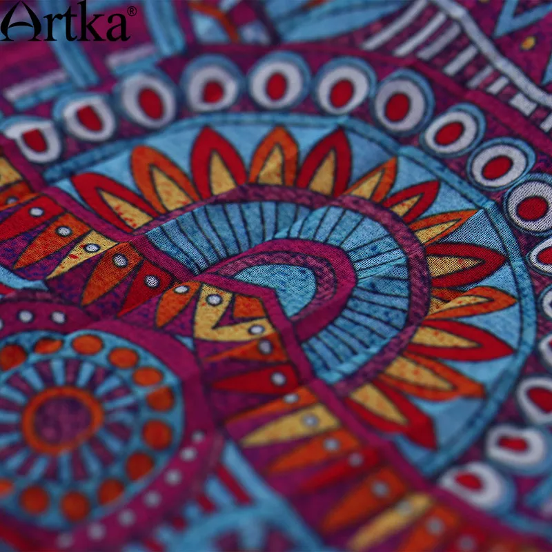 Женское шифоновое платье без рукавов ARTKA, темно-розовое платье в этническом стиле с завышенной талией и драпированным подолом, из двух частей, с принтом, LA14550X, на лето