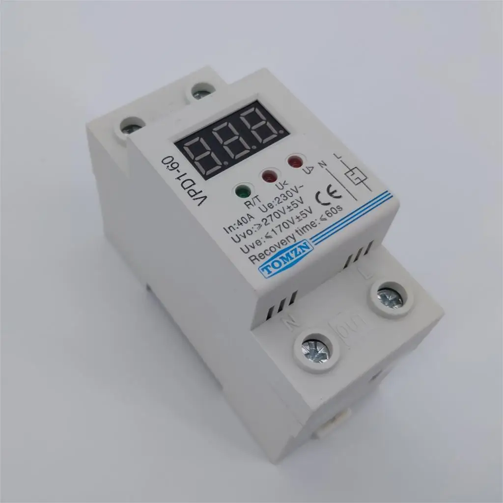TOMZN VPD1 40A 60A 220V Повторное подключение Защита от перенапряжения защитное устройство реле с вольтметром монитор напряжения