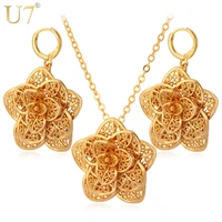 u7 big flower necklace set gold color exquisite pendant necklace and earrings party jewelry set for women trendy s562