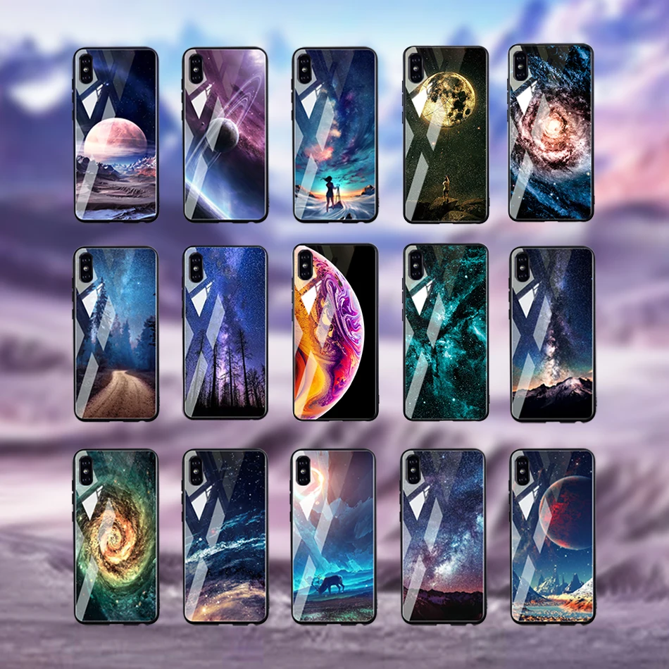 Корпус из закаленного стекла TOMKAS для iPhone XS Max XR, силиконовый чехол с изображением звёздного пространства, крышка для телефона X 10, роскошные чехлы TPU.