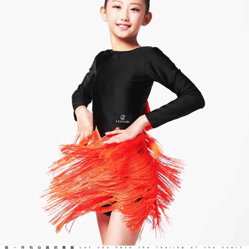 Платье для латиноамериканских танцев с бахромой оранжевого цвета|latin dress for girl|latin