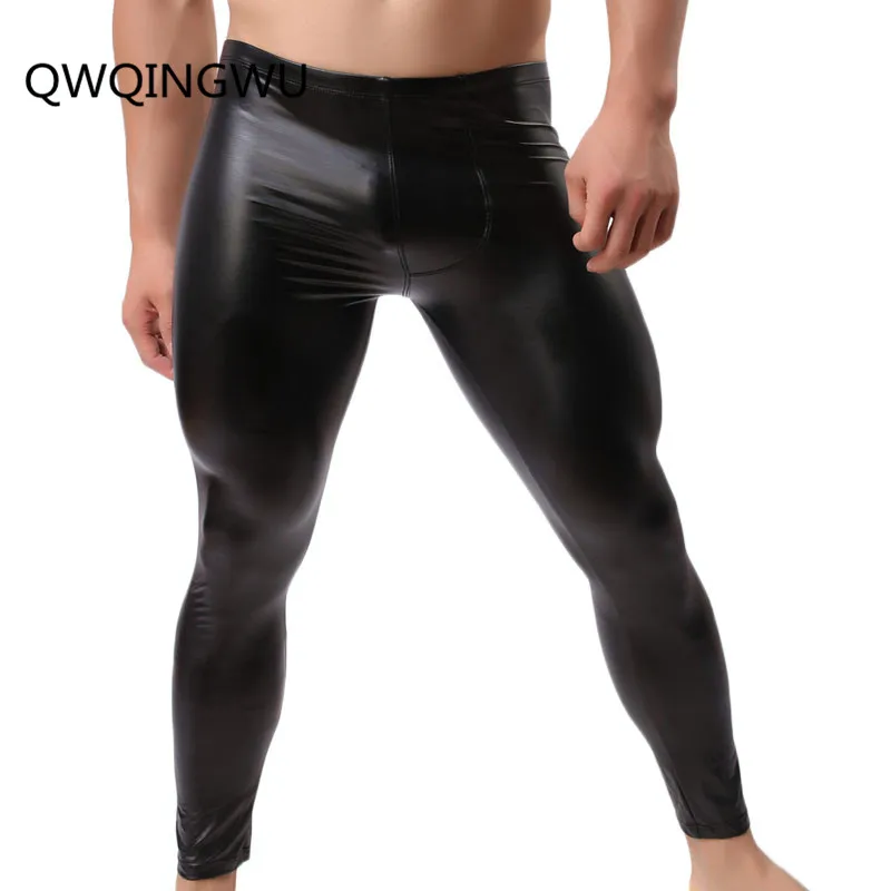 Men Long Johns Mens Warm Pants Thin Elastic Line of Men's Fashion Faux Leather Sexy Gay Underwear Tight Legging Long Johns