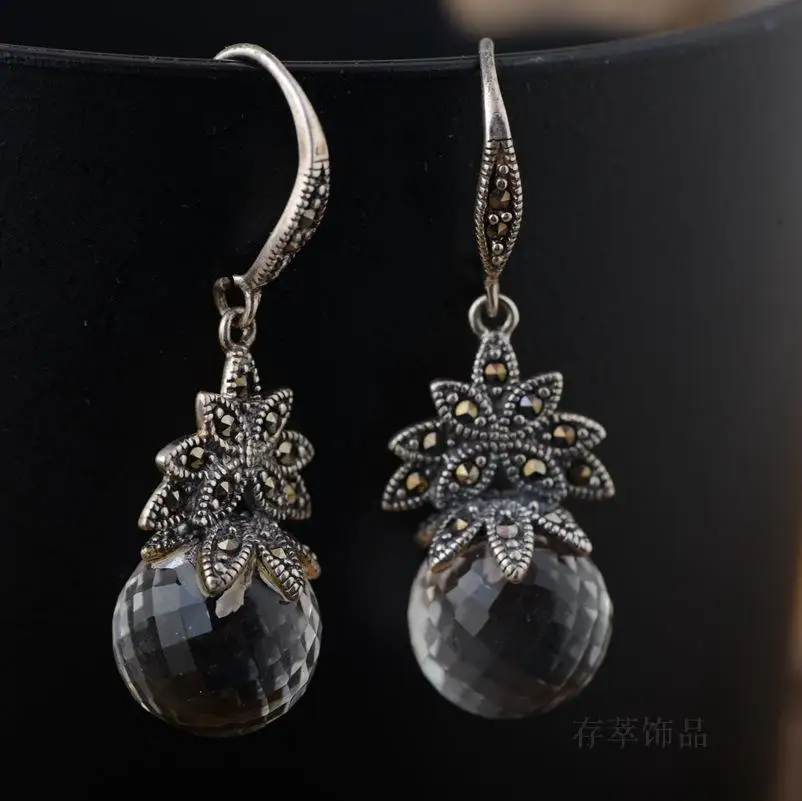 Серьги из тайского серебра ручной работы с круглыми бусинами | Украшения и