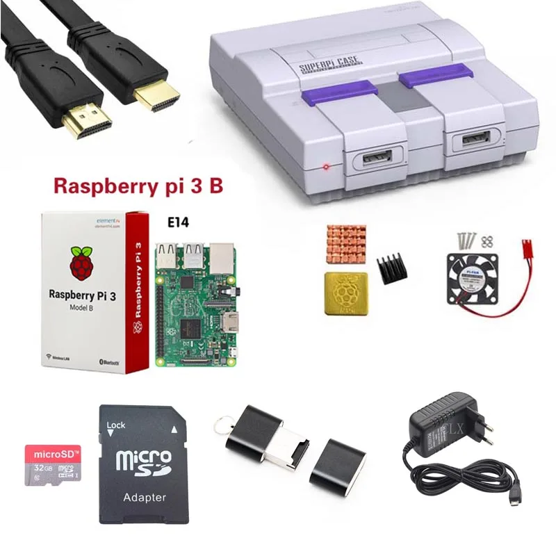 Kit D Retroflag SUPERPi Чехол-U NESPi чехол+ Raspberry Pi 3 Model B/B+ Наборы+ 5V 3A Мощность+ теплоотвод+ вентилятор+ HDMI+ 16/SD картой памяти на 32 ГБ - Цвет: Kit D