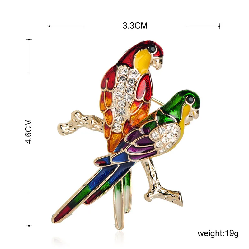 Элегантная с двумя птицами брошь Funmor разноцветной эмалью в виде животного