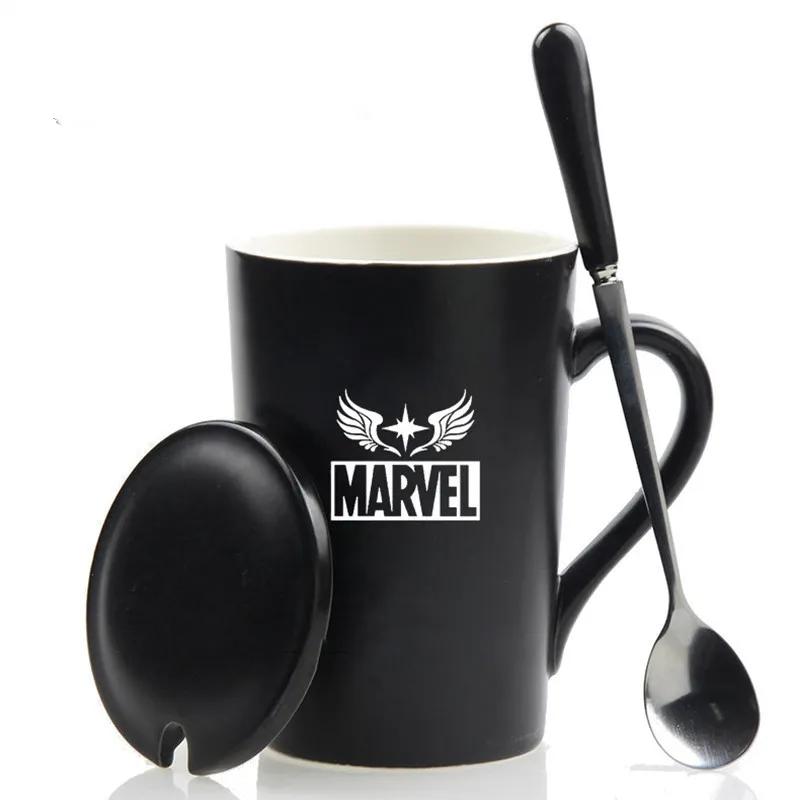 2 Новая кружка Marvel с крышкой, ложкой, 420 мл, Мстители, керамическая кофейная чашка, Железный человек, Грут, капитан Марвел, чашки и кружки в подарок - Цвет: 2