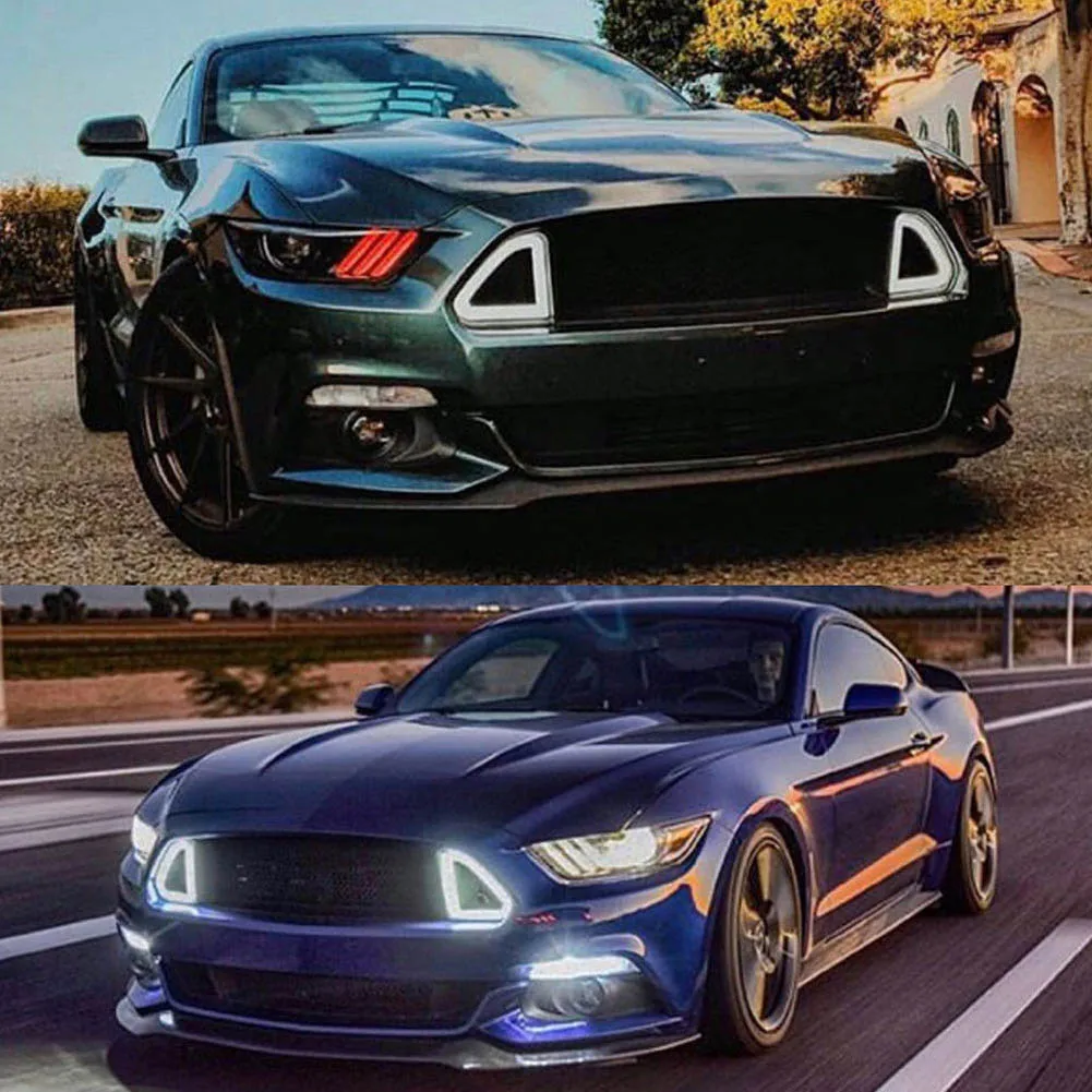 Для Ford Mustang передняя решетка Центр Гриль w/светодиодный светильник лампа белый/зеленый - Цвет: Белый