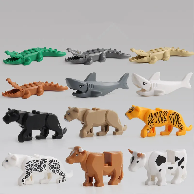 

Animals Building Blocks Shark Leopard Cow Crocodiles Bricks Educational Toys For Children Kids Gift Animal City Accessories C095