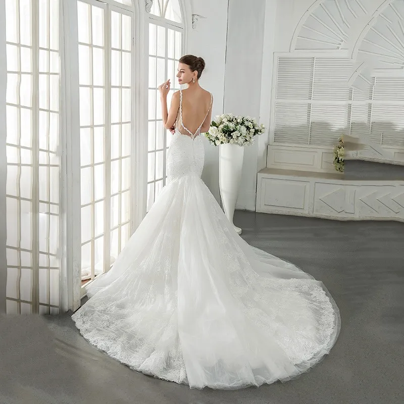 Сексуальная Русалка Свадебные Платья 2016 Sexy See through BacklessWedding Блестки Паффи Тюль