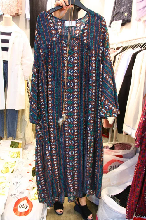 Богемное этническое женское летнее длинное платье с принтом, Таиланд Vestidos Longos Robes Femmes Ukraine Vestiti Donna Платье-туника Boho