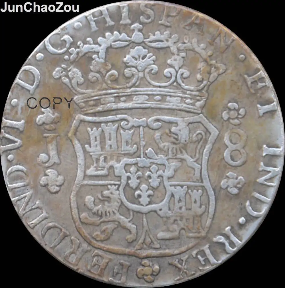 

Мексика 1762 8.J Reales медная Посеребренная копии монет
