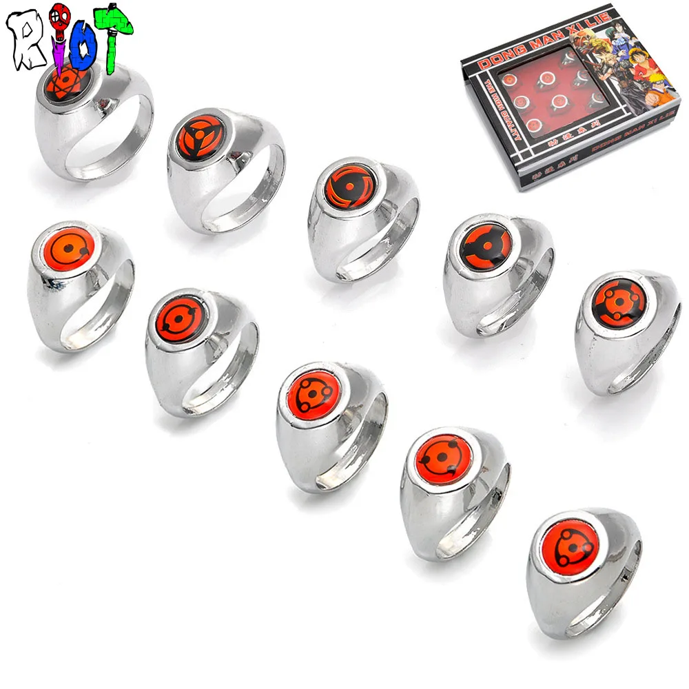 Аниме Наруто 10 видов стилей наборы колец с коробкой Sharingan Three magatama logo vintage bague