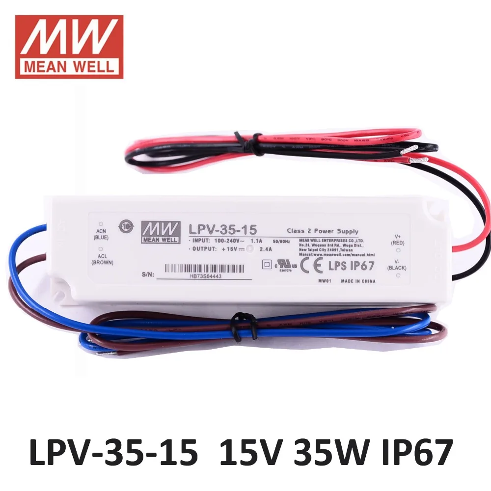 блок питания регулируемый Оригинал MEAN WELL LPV 35 15 36 Вт 2.4A В СВЕТОДИОДНЫЙ Источник