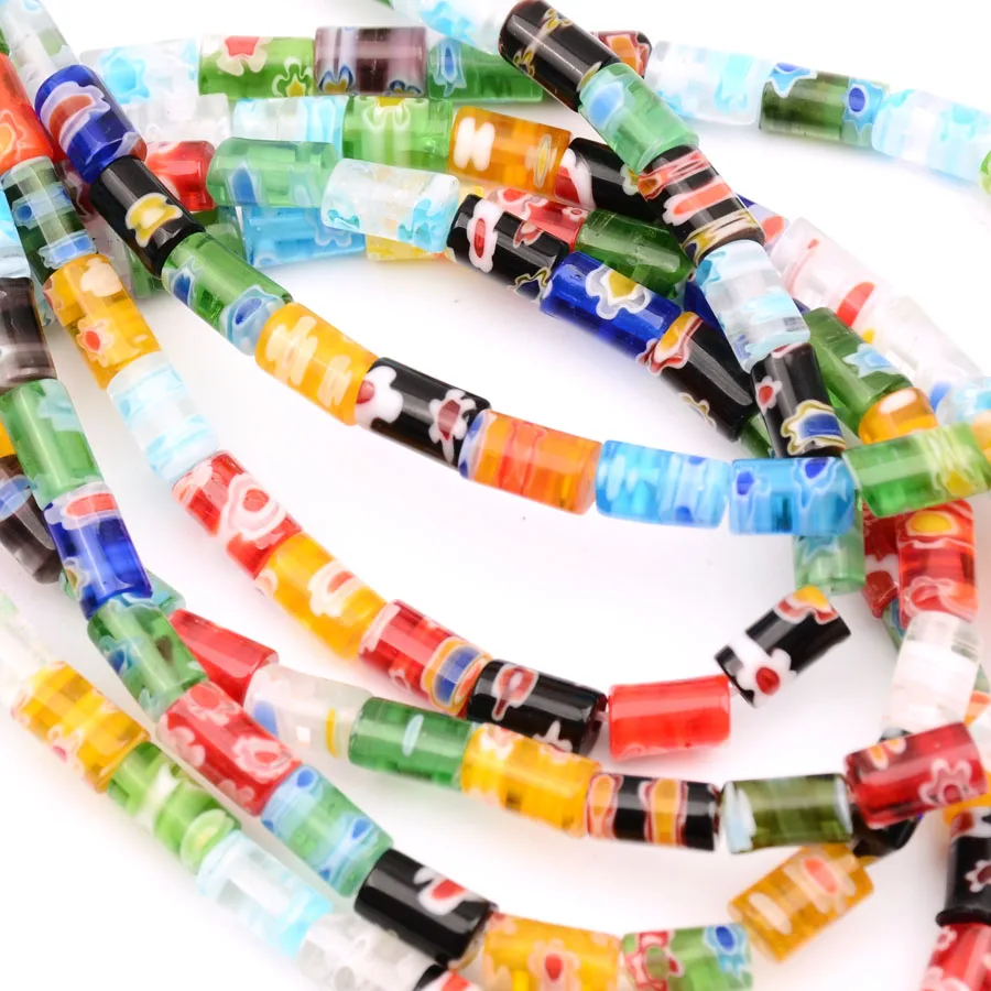 Flower Pattern Cylinder Glass Beads Lampwork Glazed Bead Loose Spacer DIY Bracelet Jewelry Making Needlework Craft | Украшения и