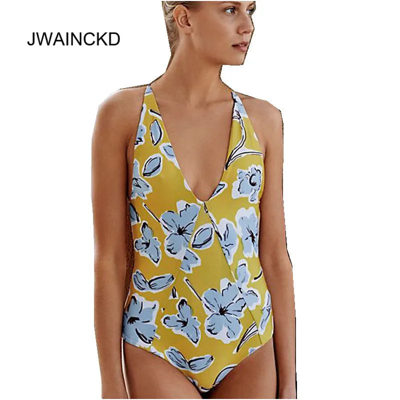 

Сексуальный слитный купальник JWAINCKD 2019, купальник с вырезами, Женский монокини с принтом, бандажный Бразильский купальный костюм с открытой ...