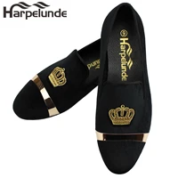 harpelunde men dress wedding shoes bullion black velvet loafers with gold plate