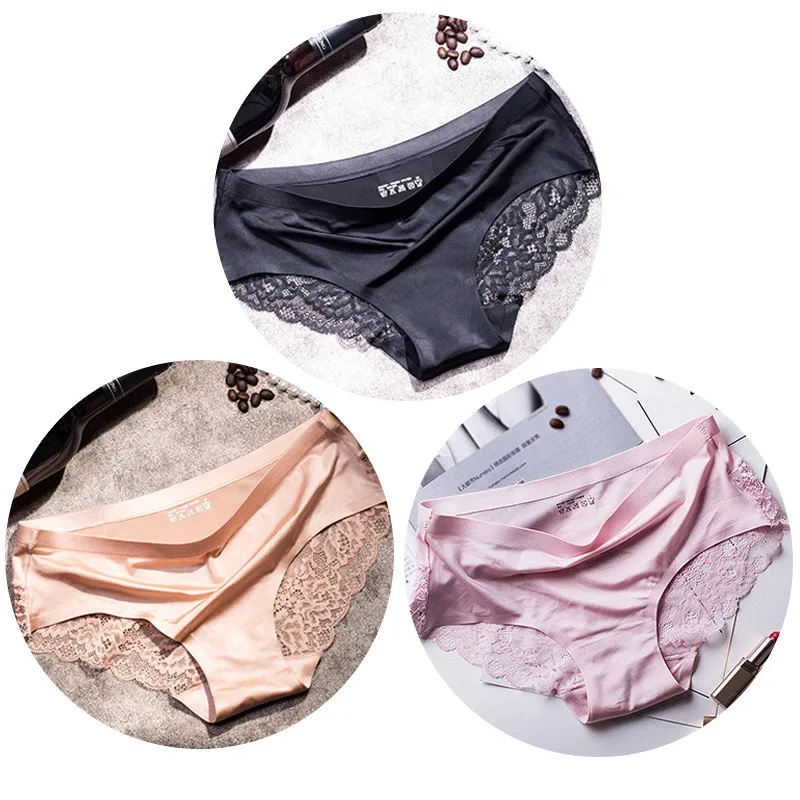 black skin pink TEXIWAS, 3 шт./лот, женские кружевные трусики размера плюс, бесшовное женское нижнее белье, кружевные трусы, сексуальные трусики для женщин, комфортное нижнее белье - Цвет: black skin pink