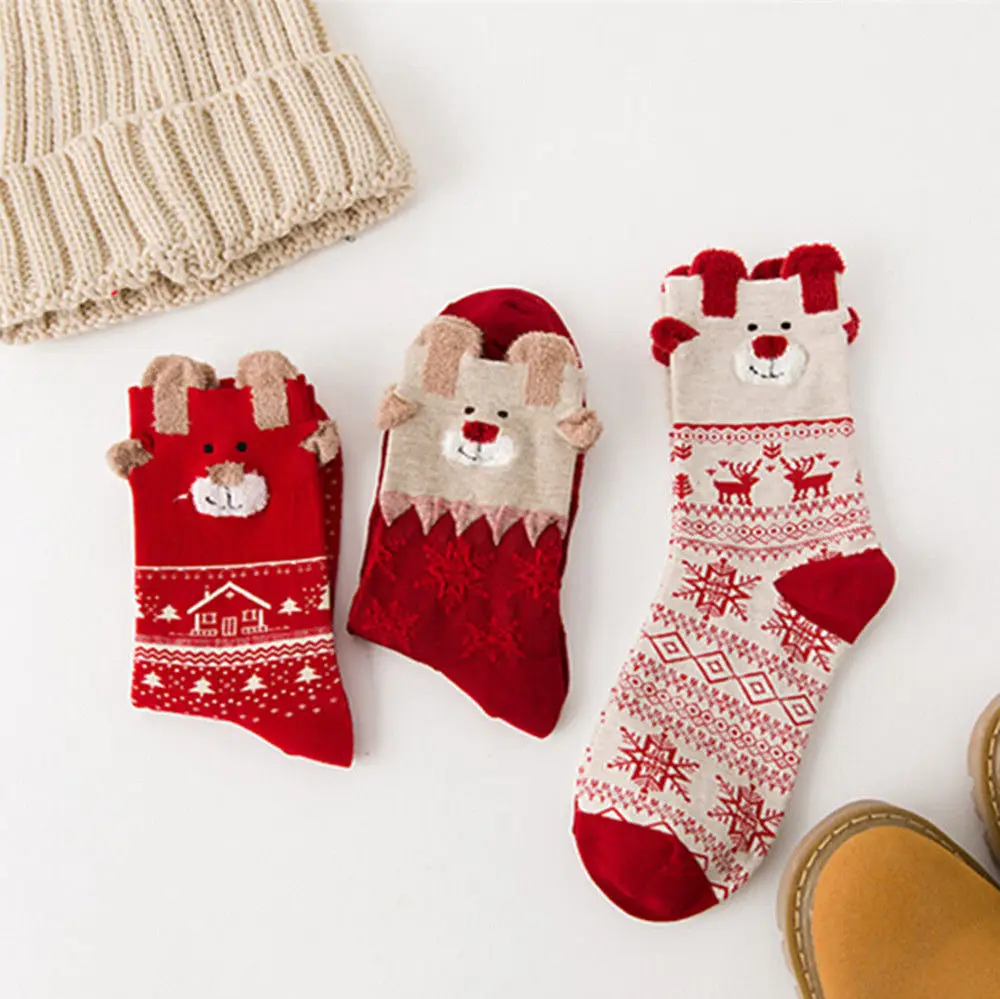 Christmas Socks Comfortable Xmas Deer Women Winter Warm Cotton Soft Breathable Ankle-High New Hot | Женская одежда