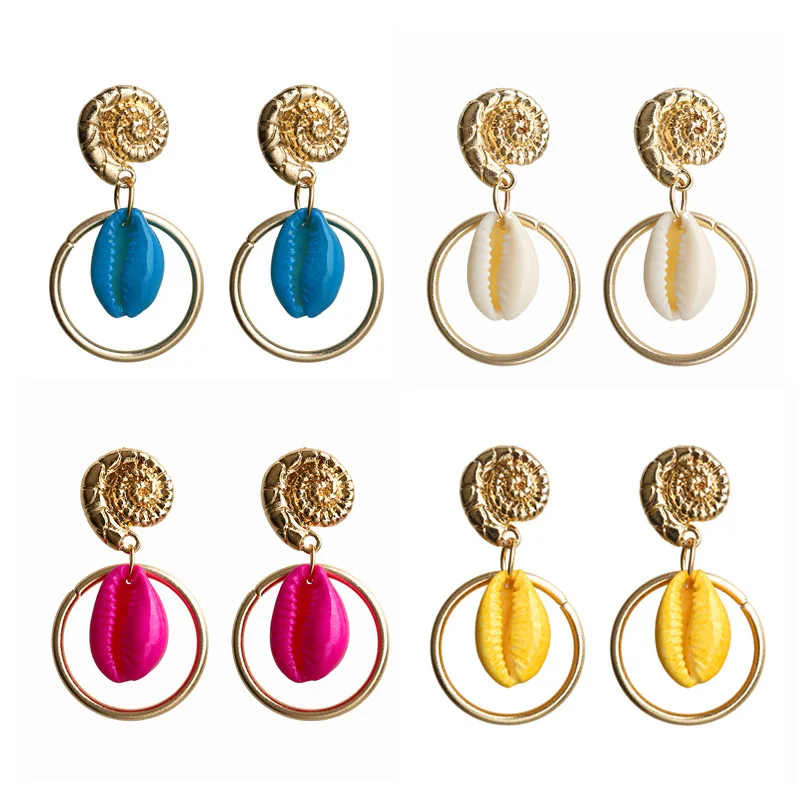 Женские милые геометрические Ракушки Серьги натуральная морская раковина