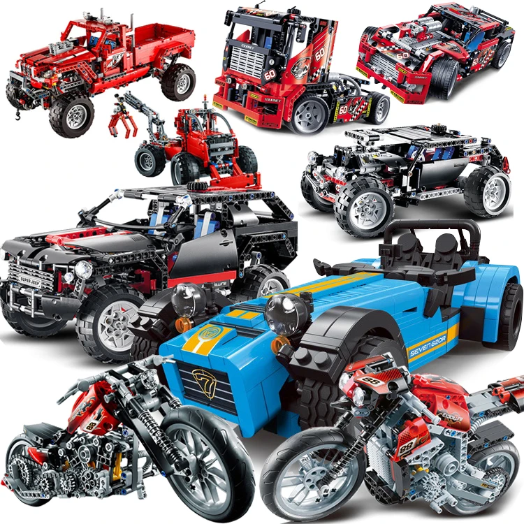 2019 город автомобиль строительные блоки технические грузовик гоночный мотоцикл