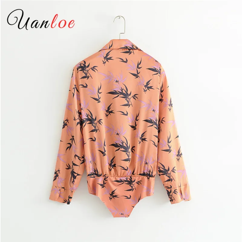 2019 Для женщин топы боди рубашка оставьте блузка сложного кроя с принтом