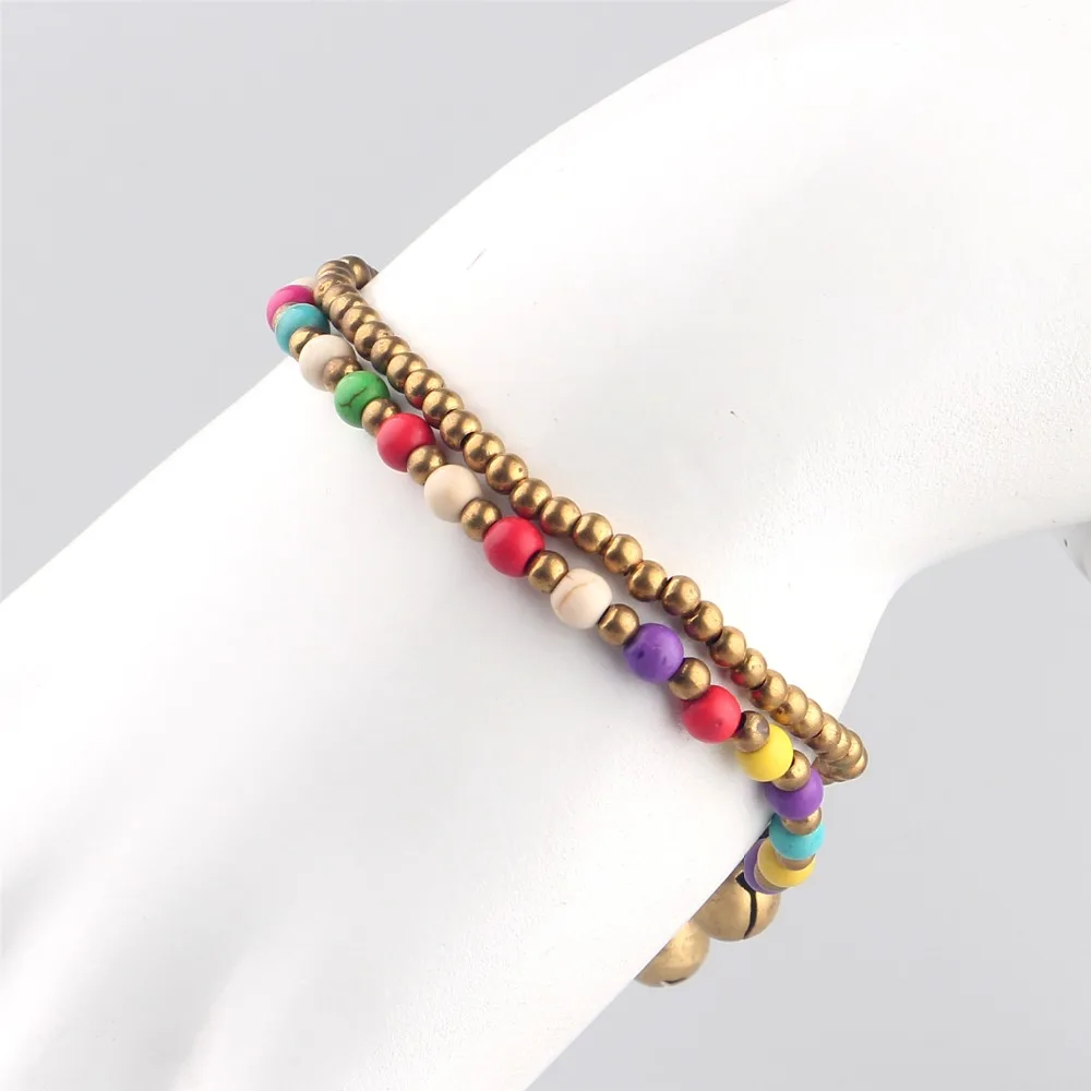 

Bohemian Handmade Two Layers Colorful Stone Beads Alloy Chain Bracelet Sting Bracelets For Women Wholesales