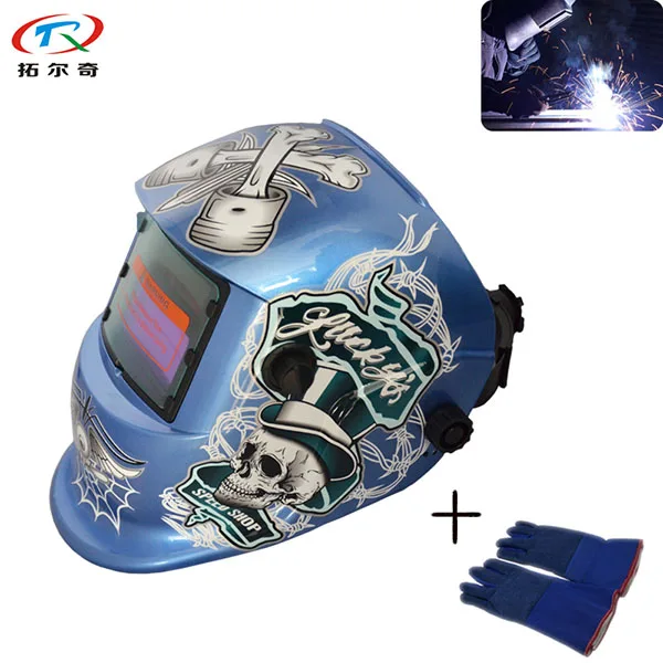 TRQ-HD51 blue Черный/синий высокие Скорость Lucky сварки шлем автоматический фильтр Хамелеон и пуговицы перчатки сварки полный щит маска TRQ-HD51-2233DE - Цвет: TRQ-HD51 blue