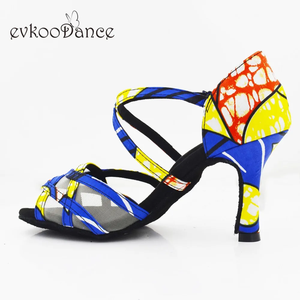Evkoodance  Heel Height 8.3cm Zapatos De Baile  Size US 4-12 Dance Shoes Yellow Flower African Print Style Dance Shoes  Evk565