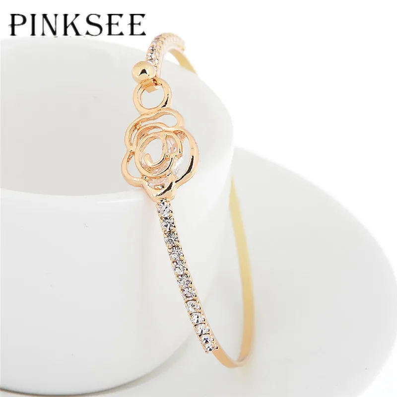PINKSEE 2018 элегантная бижутерия розовый цветок золотые браслеты браслет на руку для